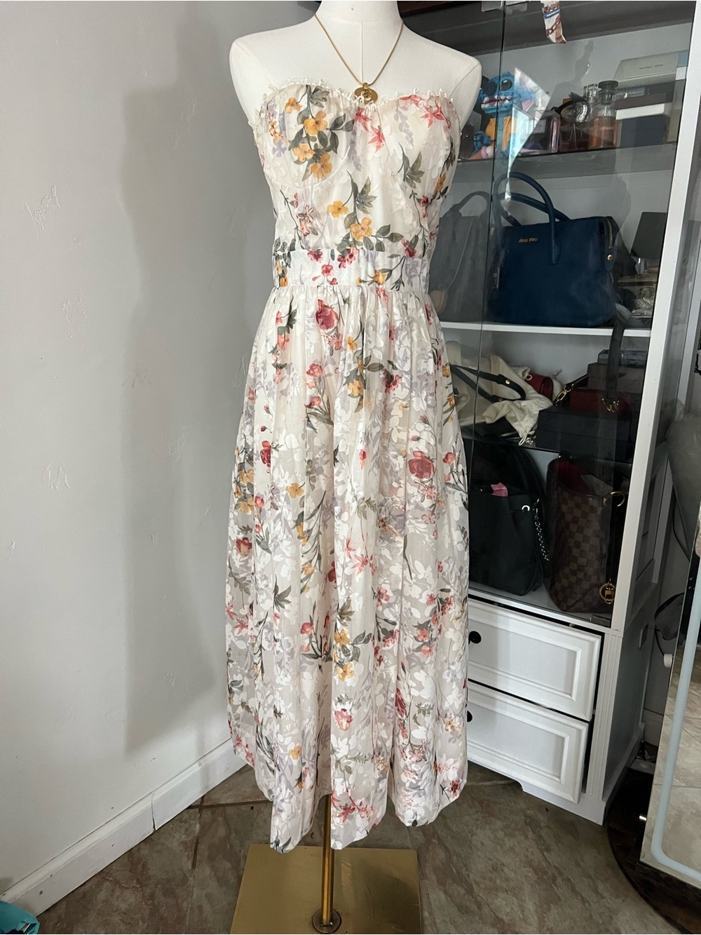 Fashion Nova White Strapless Floral Midi Dress - Picture 6 of 6
